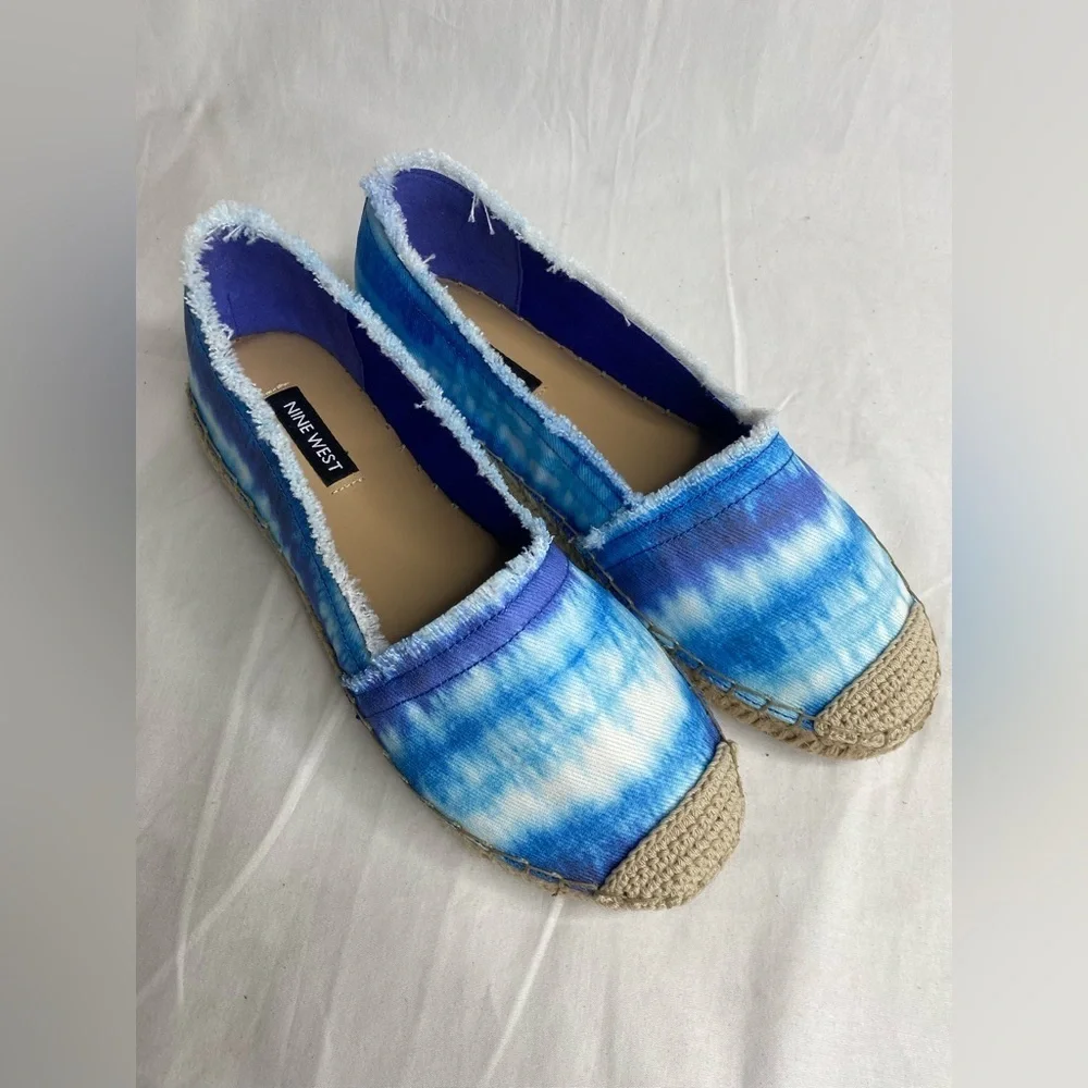 Nine West Maybe2 Blue Tie Dye Espadrilles Women's 6M Frayed Slip-On Loafers